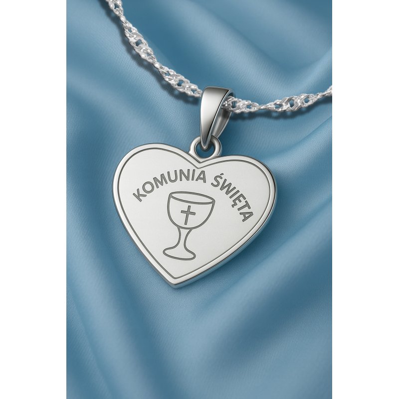 Naszyjnik singapur srebrny komunia święta serce rodowany próba 925