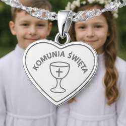 Naszyjnik singapur srebrny komunia święta serce rodowany próba 925