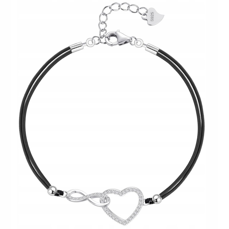 Bransoletka damska sznurkowa srebrna serce srebro 925 na lato plażę