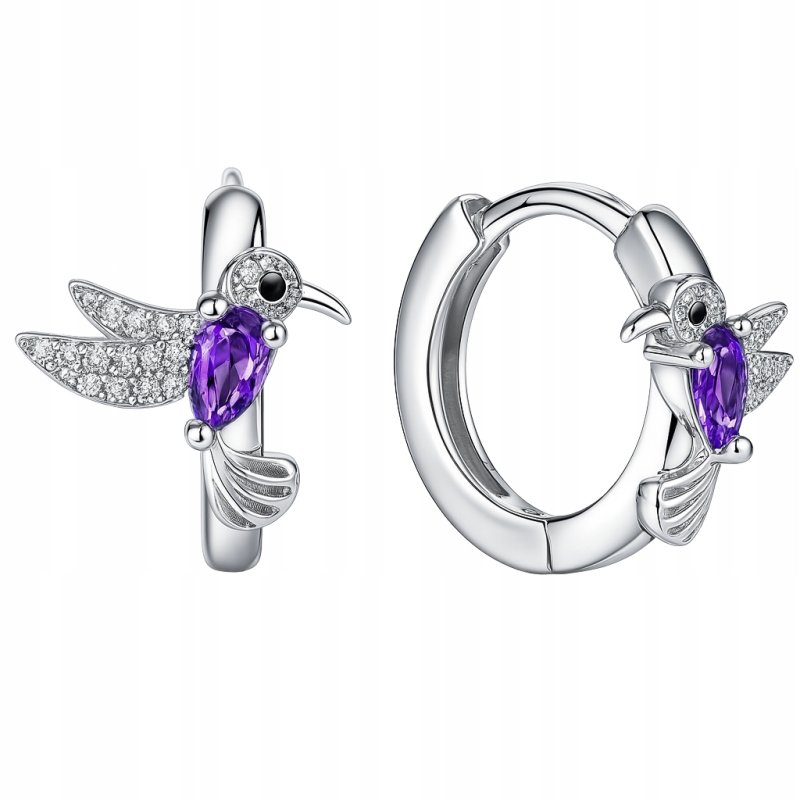 Srebrne kolczyki ptaszki kolibry rodowane kółka srebro próba 925
