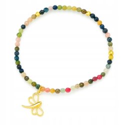 Bransoletka damska z naturalnych kamieni turmalin srebro pozłacane ważka