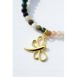 Bransoletka damska z naturalnych kamieni turmalin srebro pozłacane ważka