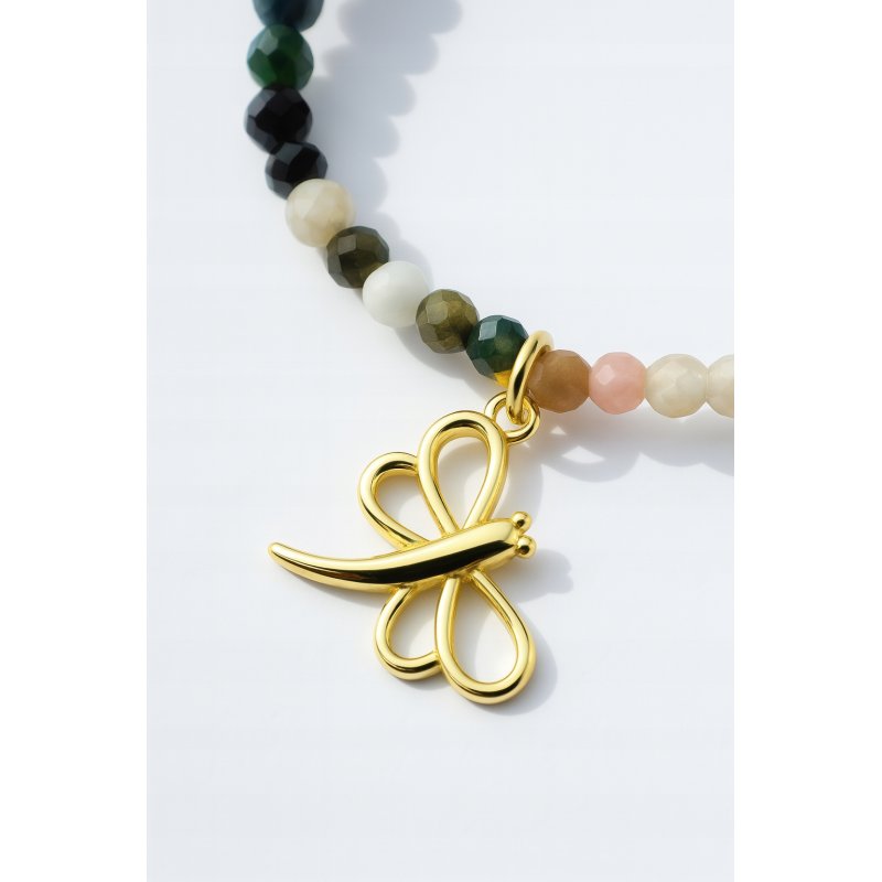 Bransoletka damska z naturalnych kamieni turmalin srebro pozłacane ważka