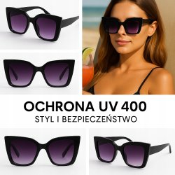 Okulary damskie przeciwsłoneczne kocie eleganckie etui oryginalne