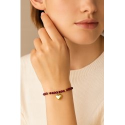 Bransoletka damska z naturalnych kamieni granat srebro pozłacane serce