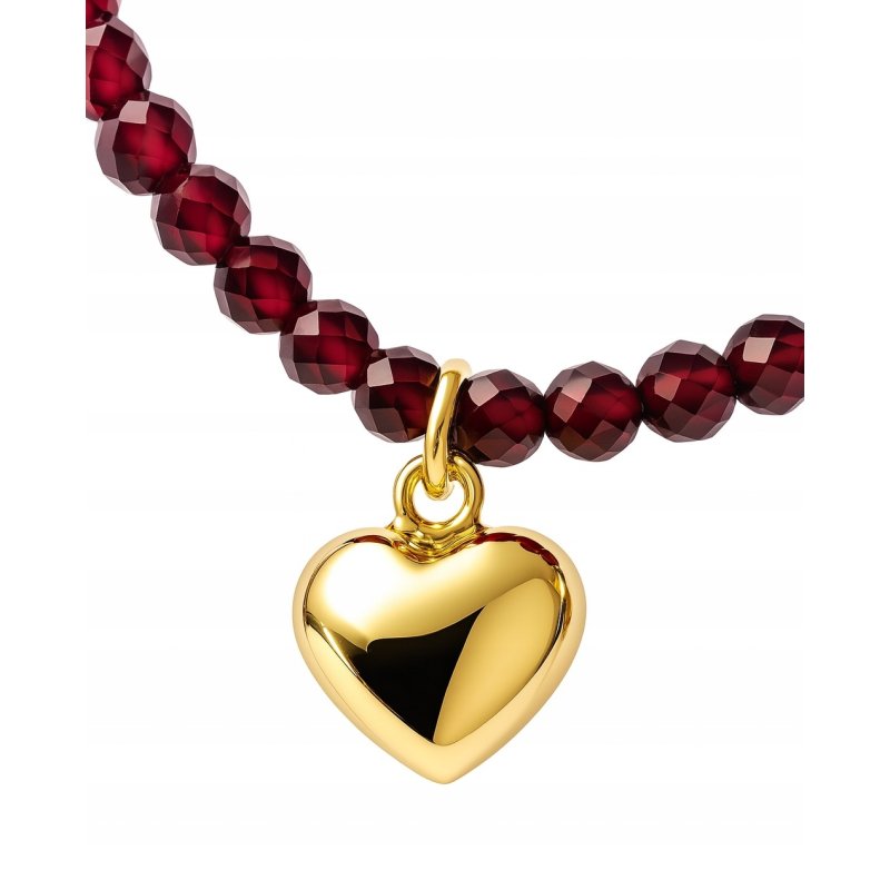 Bransoletka damska z naturalnych kamieni granat srebro pozłacane serce