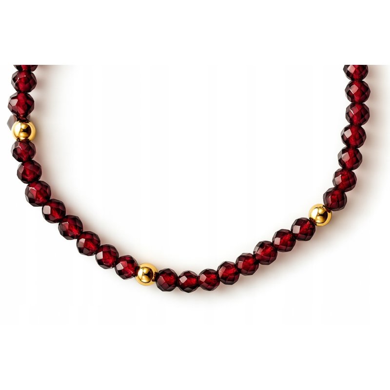 Bransoletka damska z naturalnych kamieni granat srebro pozłacane serce