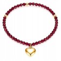 Bransoletka damska z naturalnych kamieni granat srebro pozłacane serce