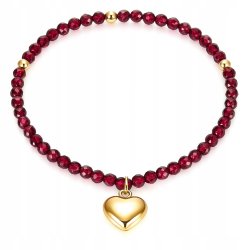 Bransoletka damska z naturalnych kamieni granat srebro pozłacane serce