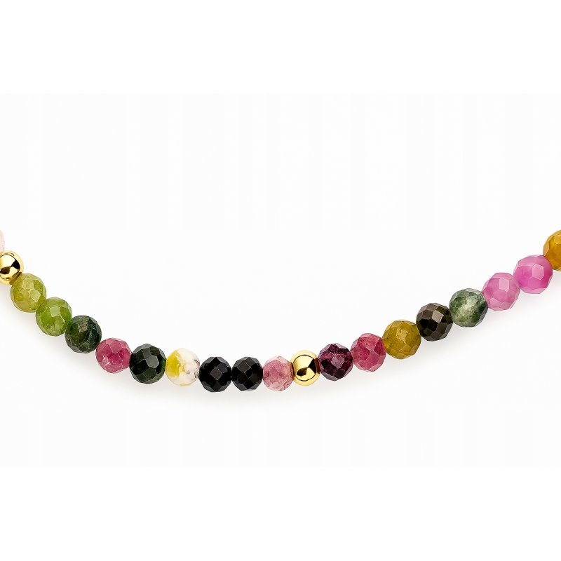 Bransoletka damska z naturalnych kamieni kolorowy turmalin srebro pozłacane