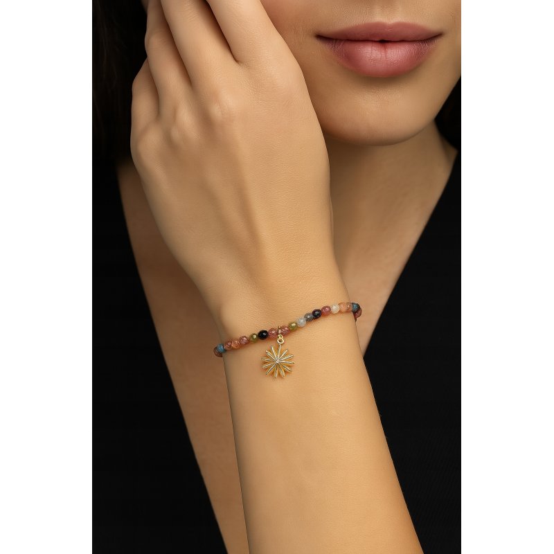 Bransoletka damska z naturalnych kamieni kolorowy turmalin srebro pozłacane