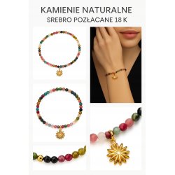 Bransoletka damska z naturalnych kamieni kolorowy turmalin srebro pozłacane