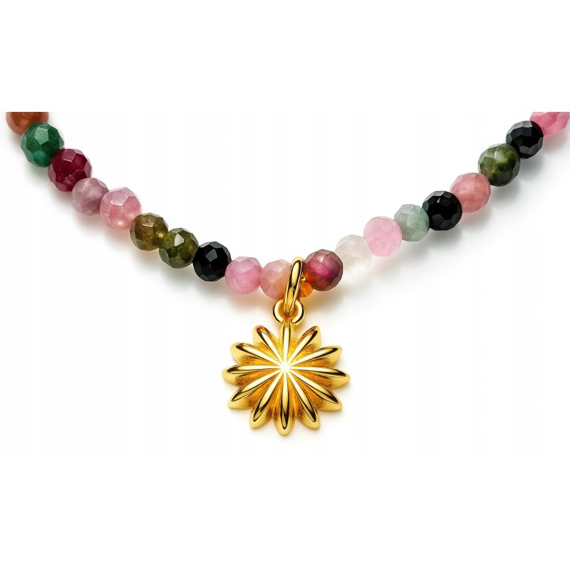 Bransoletka damska z naturalnych kamieni kolorowy turmalin srebro pozłacane