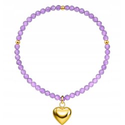 Srebrna bransoletka damska z naturalnym ametystem srebro pozłacane serce