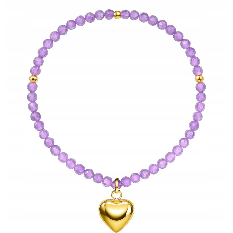 Srebrna bransoletka damska z naturalnym ametystem srebro pozłacane serce