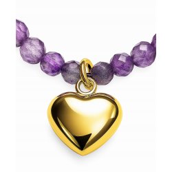 Srebrna bransoletka damska z naturalnym ametystem srebro pozłacane serce