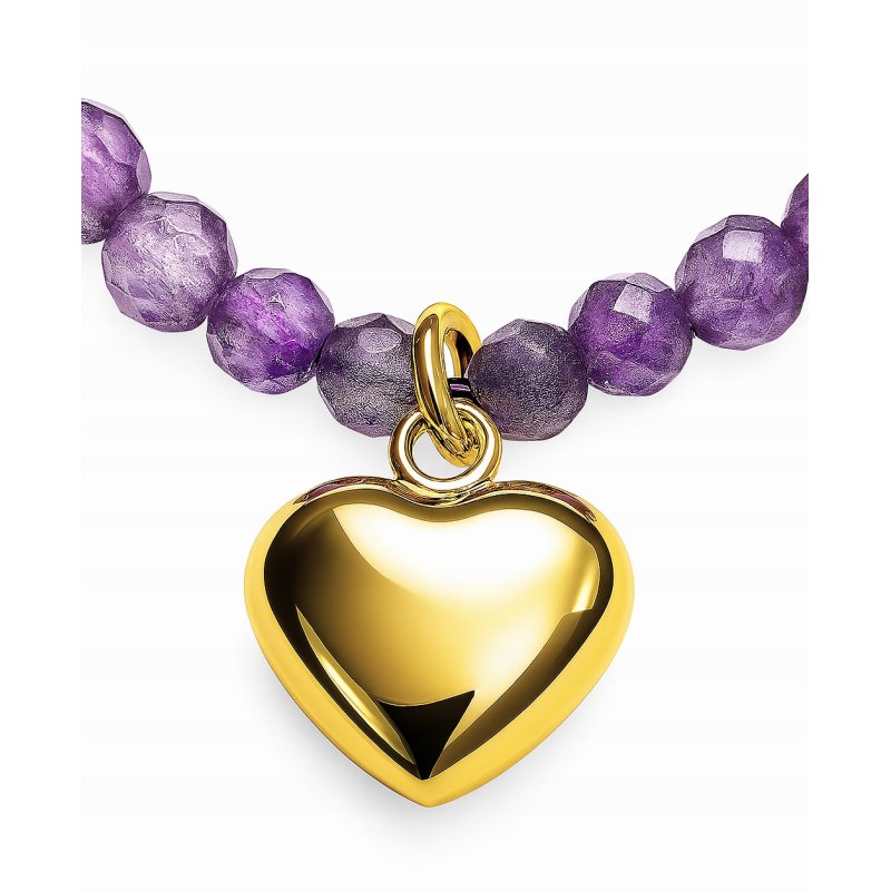 Srebrna bransoletka damska z naturalnym ametystem srebro pozłacane serce