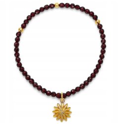 Bransoletka damska z naturalnych kamieni granat srebro pozłacane słońce