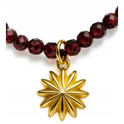 Bransoletka damska z naturalnych kamieni granat srebro pozłacane słońce