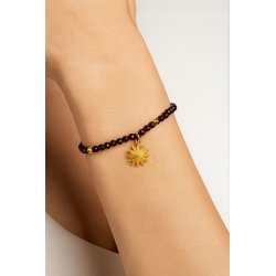 Bransoletka damska z naturalnych kamieni granat srebro pozłacane słońce