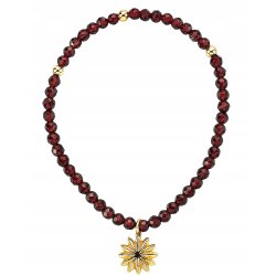 Bransoletka damska z naturalnych kamieni granat srebro pozłacane słońce