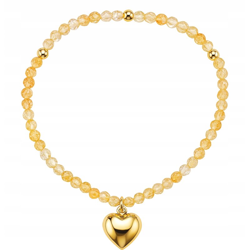 Srebrna bransoletka damska z naturalnym cytrynem srebro pozłacane serce