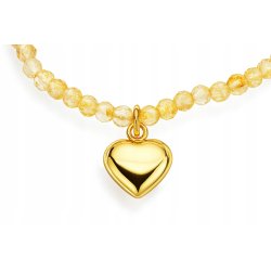 Srebrna bransoletka damska z naturalnym cytrynem srebro pozłacane serce