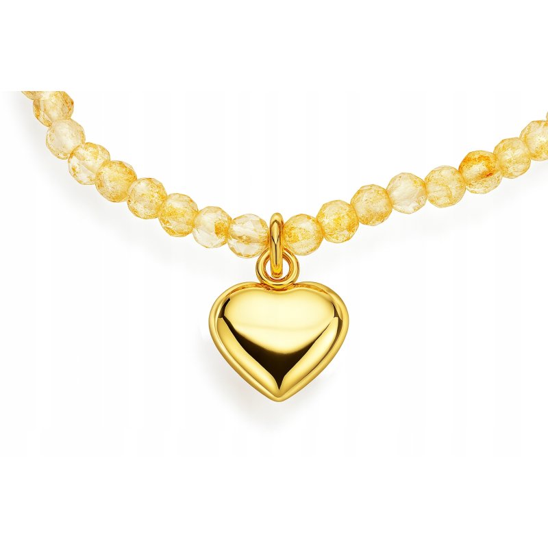 Srebrna bransoletka damska z naturalnym cytrynem srebro pozłacane serce