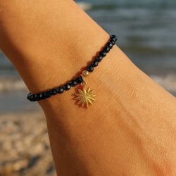 Srebrna bransoletka damska czarny turmalin słońce srebro 925 pozłacane