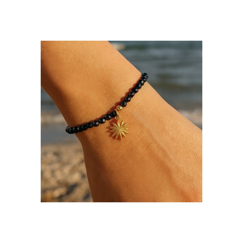 Srebrna bransoletka damska czarny turmalin słońce srebro 925 pozłacane