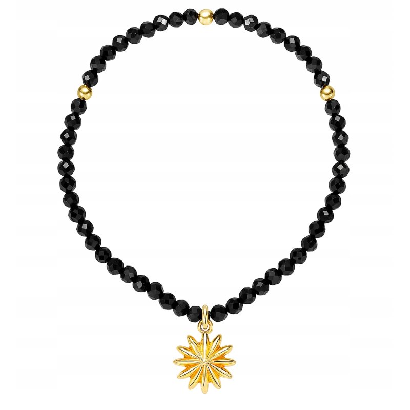 Srebrna bransoletka damska czarny turmalin słońce srebro 925 pozłacane