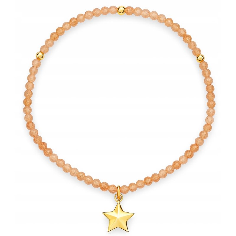 Srebrna bransoletka damska różowy turmalin srebro 925 pozłacane gwiazdka