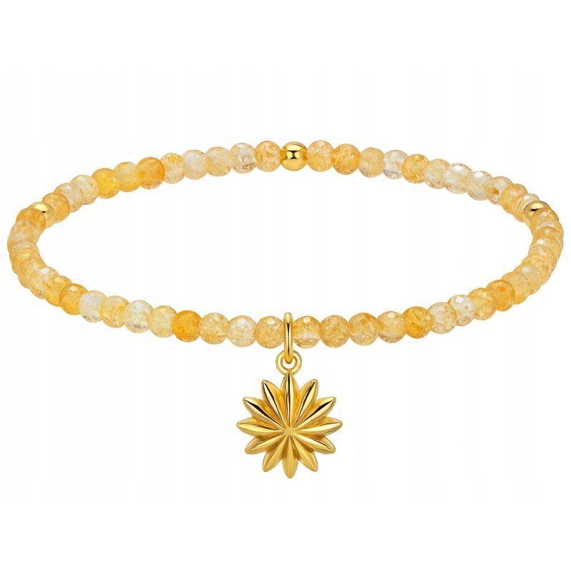 Srebrna bransoletka damska z naturalnym cytrynem srebro pozłacane gwiazda