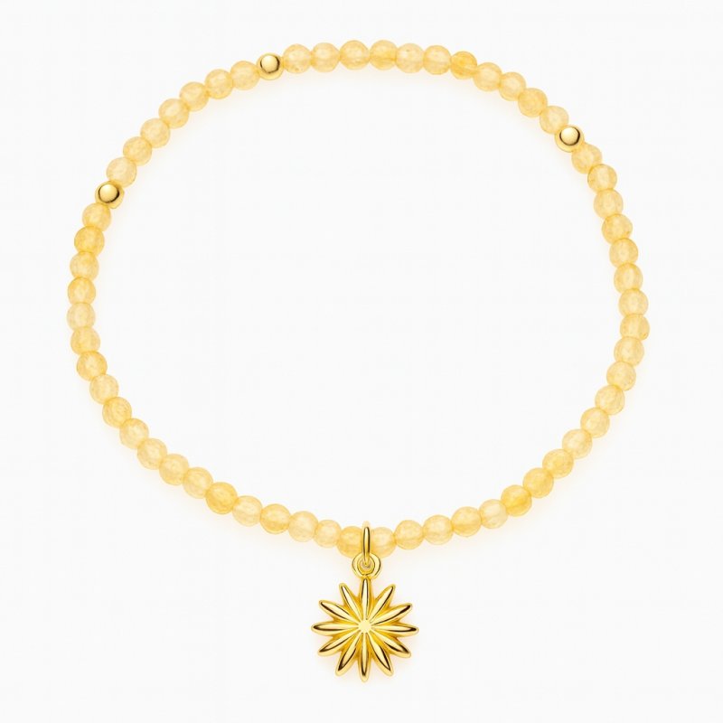 Srebrna bransoletka damska z naturalnym cytrynem srebro pozłacane gwiazda