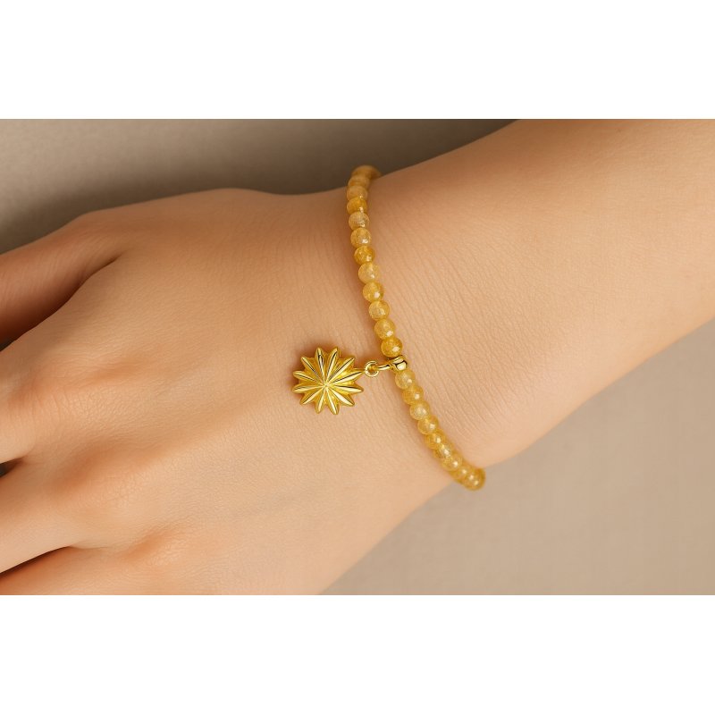 Srebrna bransoletka damska z naturalnym cytrynem srebro pozłacane gwiazda