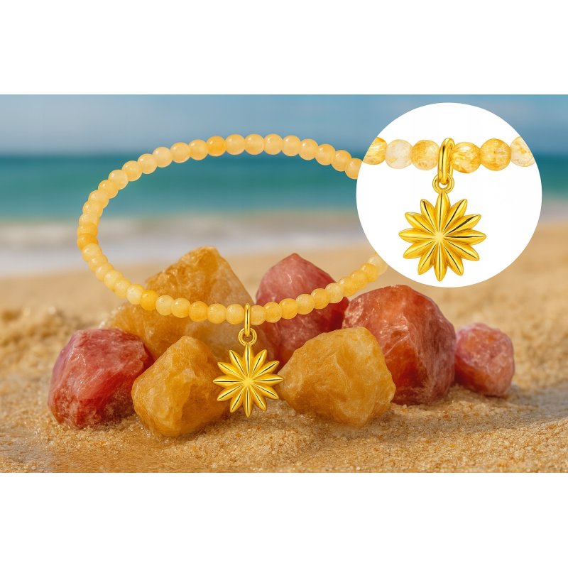 Srebrna bransoletka damska z naturalnym cytrynem srebro pozłacane gwiazda