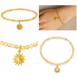 Srebrna bransoletka damska z naturalnym cytrynem srebro pozłacane gwiazda