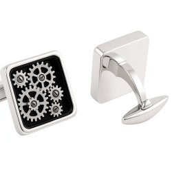 Spinki do mankietów srebrne koła zębate stal chirurgiczna 316l