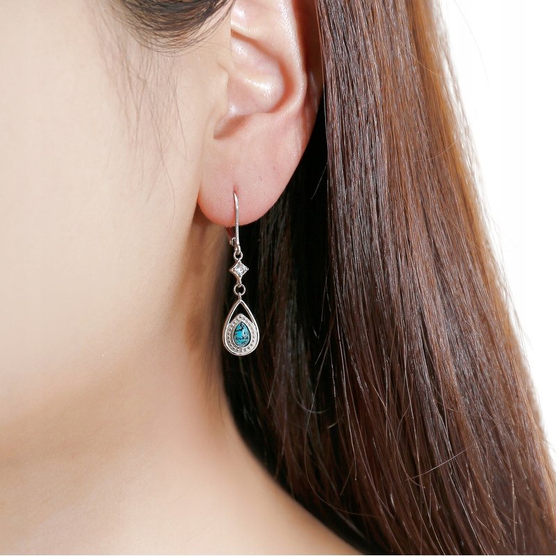 Kolczyki srebrne z turkusem długie wiszące dla kobiety srebro próba 925