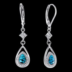 Kolczyki srebrne z turkusem długie wiszące dla kobiety srebro próba 925