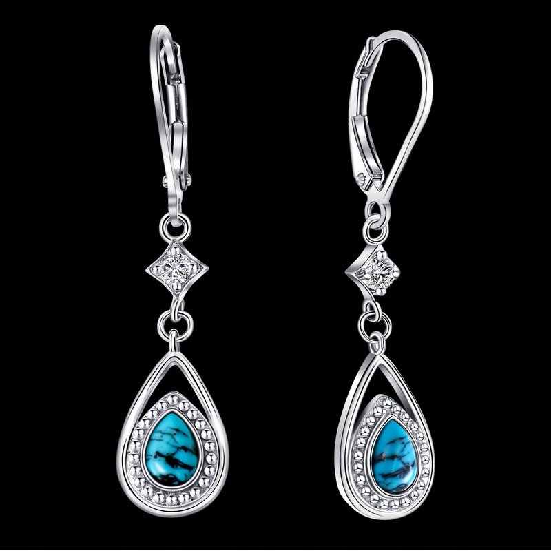 Kolczyki srebrne z turkusem długie wiszące dla kobiety srebro próba 925