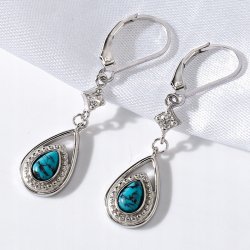 Kolczyki srebrne z turkusem długie wiszące dla kobiety srebro próba 925