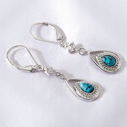 Kolczyki srebrne z turkusem długie wiszące dla kobiety srebro próba 925