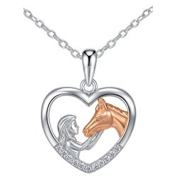 Naszyjnik srebrny 925 dziewczynka z koniem serce koń z cyrkoniami konik