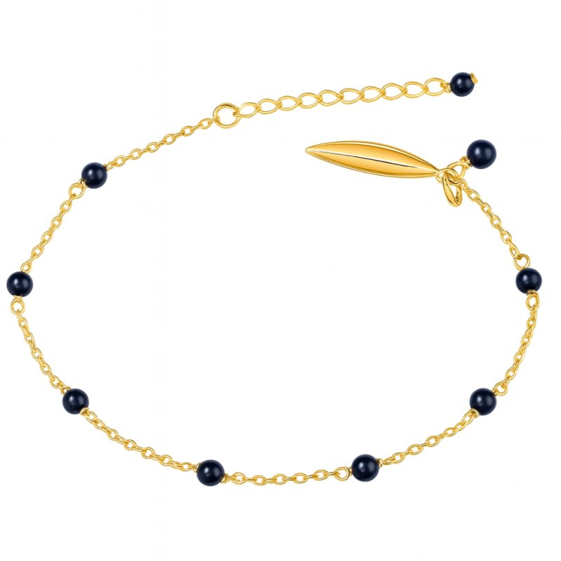 Srebrna bransoletka damska z onyksem srebro pozłacane listek