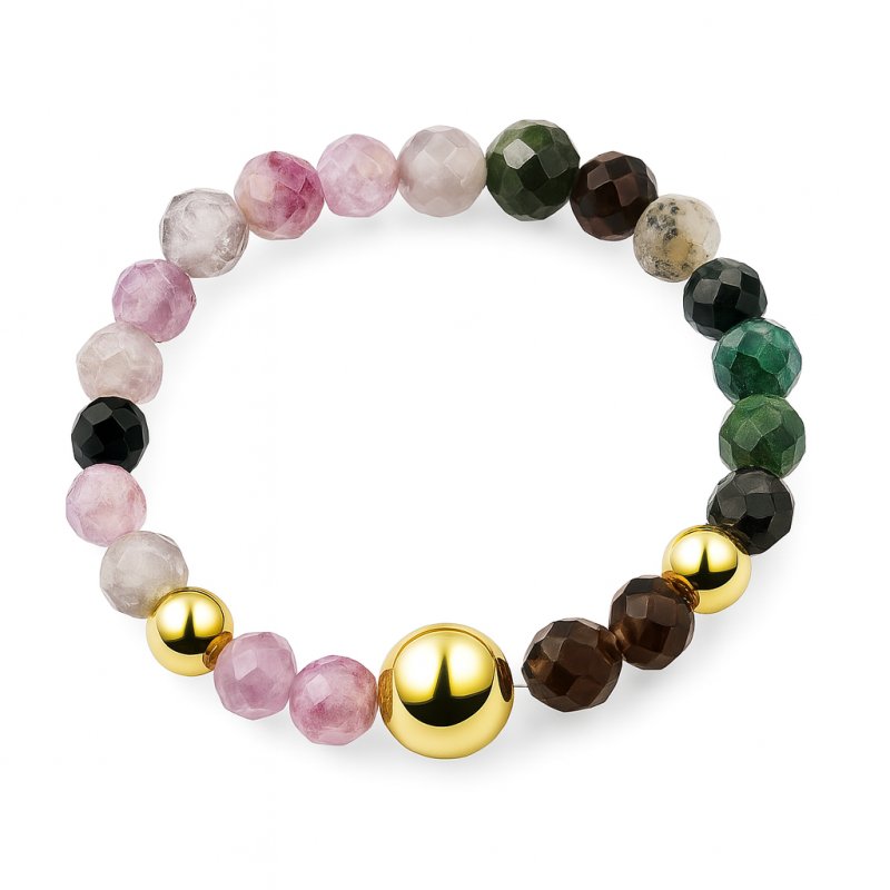 Srebrny pierścionek turmalin srebro 925 pozłacane na szczęscie