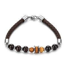 Bransoletka męska skórzana stal chirurgiczna naturalne kamienie drewno