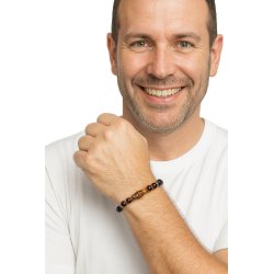 Bransoletka męska skórzana stal chirurgiczna naturalne kamienie drewno