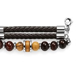 Bransoletka męska skórzana stal chirurgiczna naturalne kamienie drewno