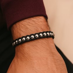 Czarna bransoleta męska stal chirurgiczna szlachetna 316l sznurowana